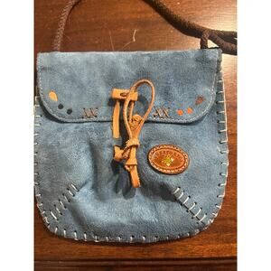 Puerto Rico Handmade Suede like Blue w/ Brown Strap Crossbody Back Zipper Purse
